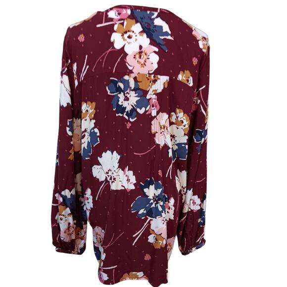 NEW OLD NAVY Burgundy Floral Boho Peasant Top Blouse Tunic Large Flowy Tucks - Picture 3 of 9